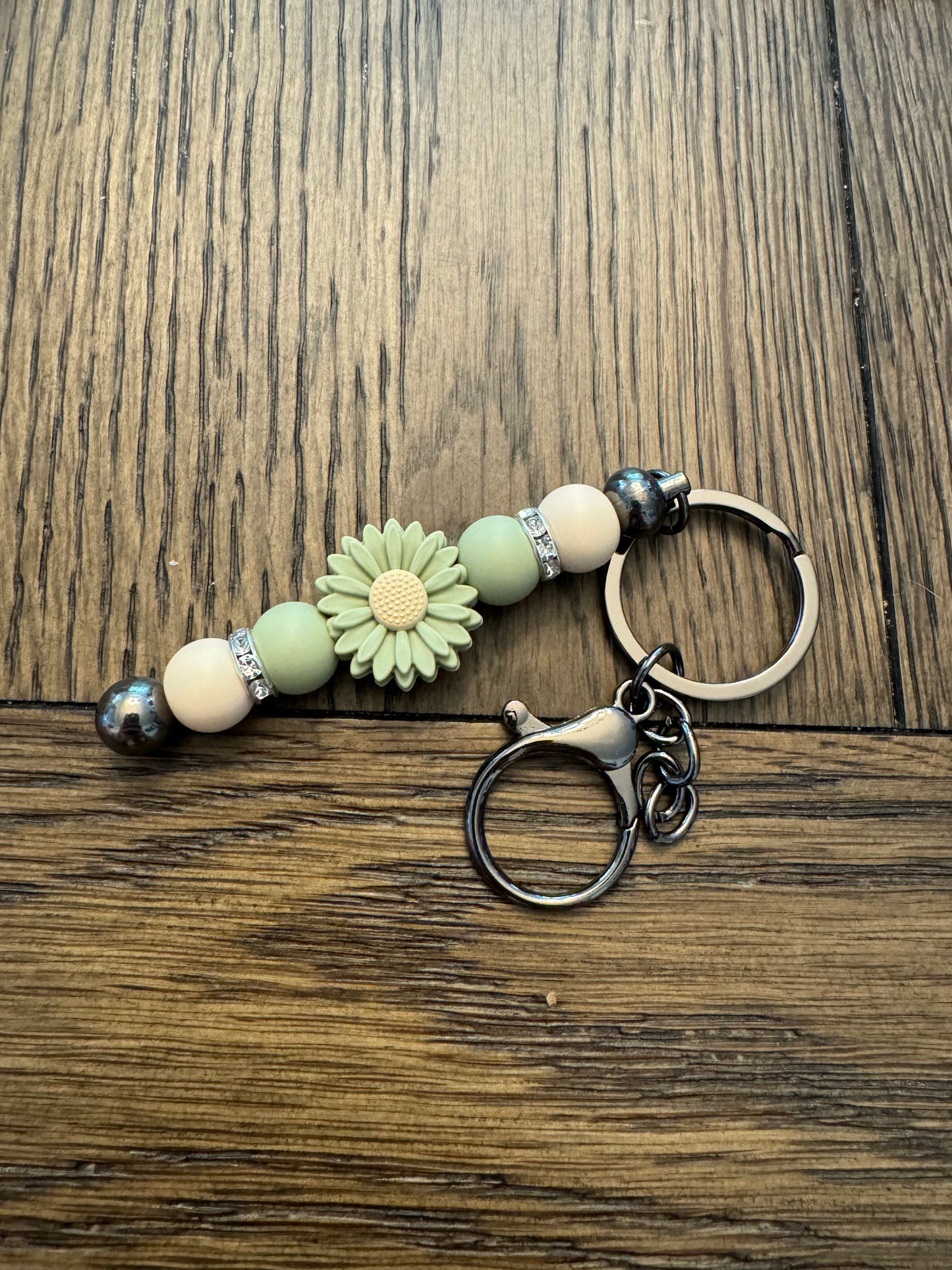 White and tan sparkles bar keychain