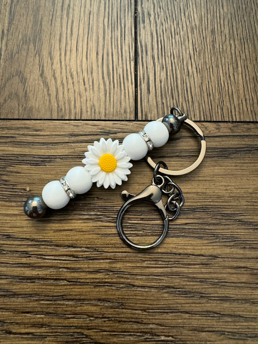 White flower bar keychain